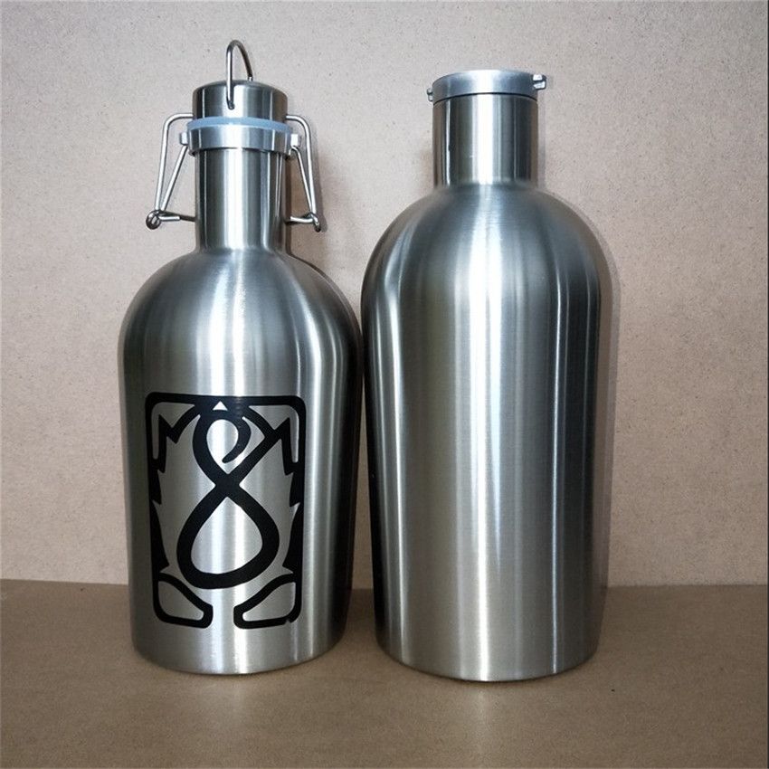 Custom Logo! 32oz Stainless Steel Beer Growler With Flip Top Big Capacity 1 Liter Beer Bottle