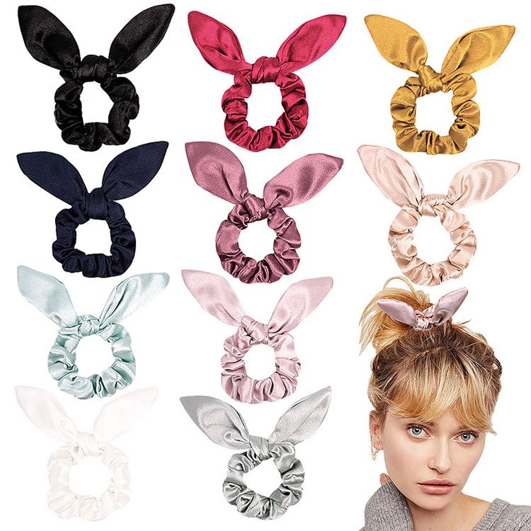 Solid Reflect Light Hair Scrunchies Cute Rabbit Ears Ponytail Holder