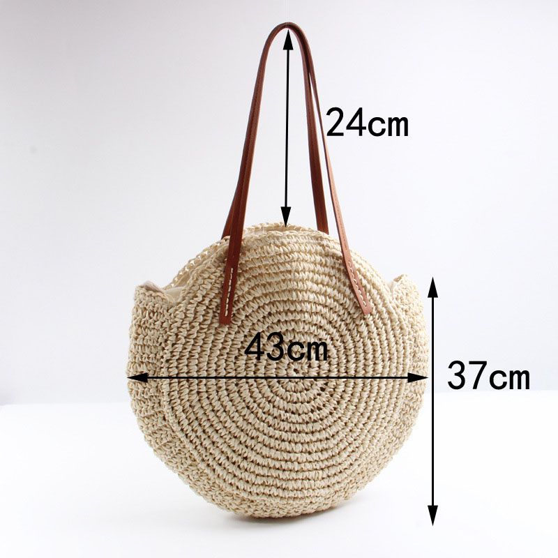 Bolso redondo de paja novedad de bolso de playa tejido de gran capa XYX 