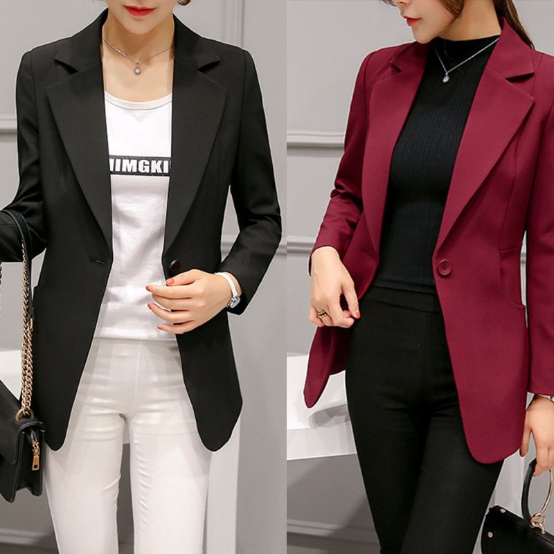 Compra Vino Rojo Negro Mujer Blazers Y Chaquetas Nueva Primavera Otoño Moda  Solo Botón Blazer Femenino Ladies Blazer Barato | Entrega Rápida Y Calidad  | Es.Dhgate