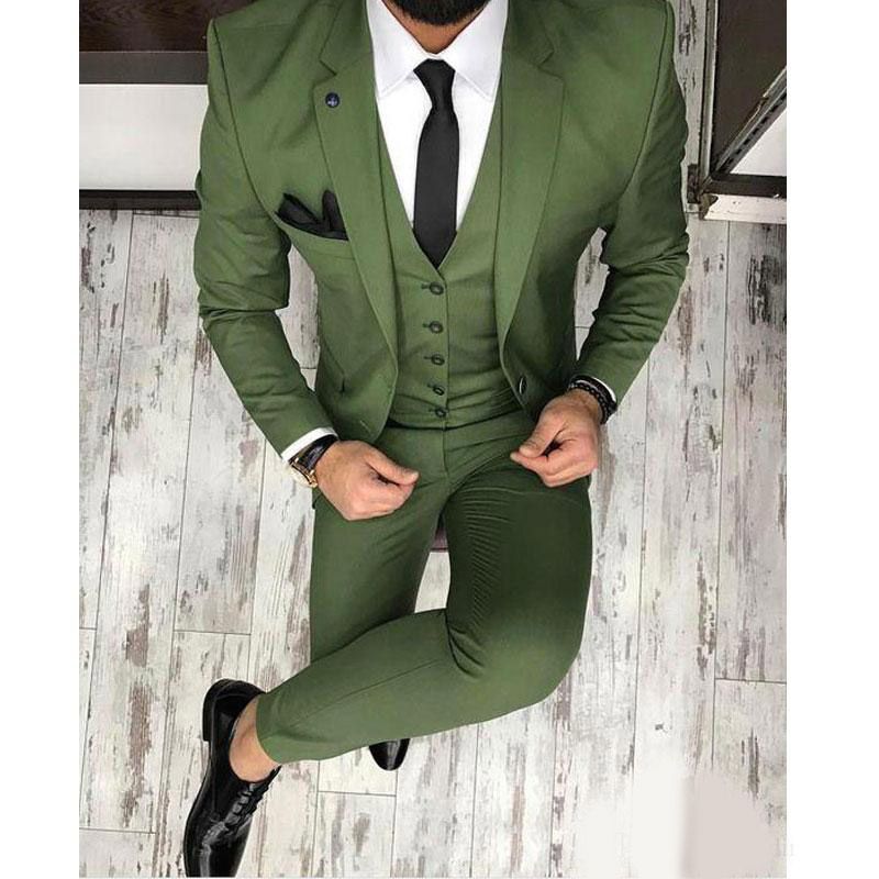 Hot Sale Olive Green Mens Suits Notched Lapel Groomsmen ...