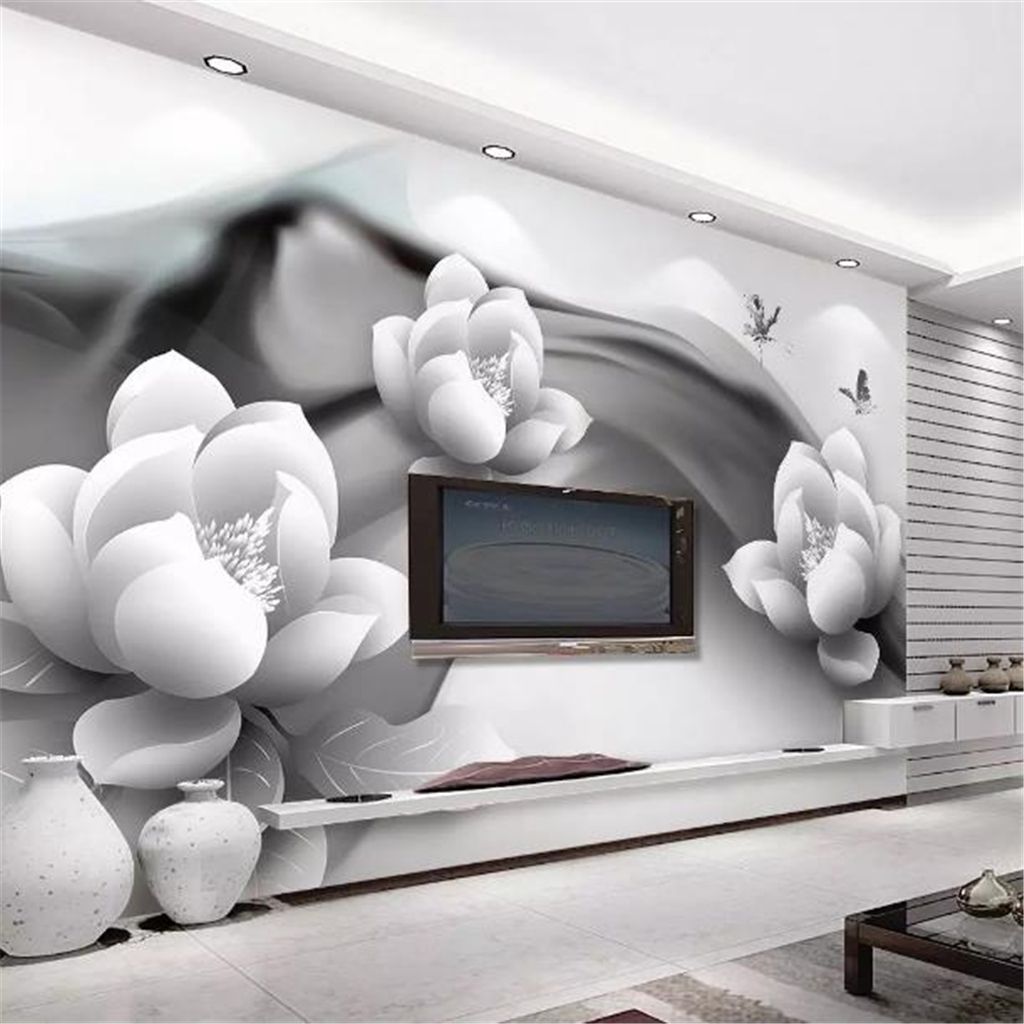 Custom Wallpaper 3d Black And White Ink Lotus Butterfly Simple 3d Living  Room Bedroom Background Wall