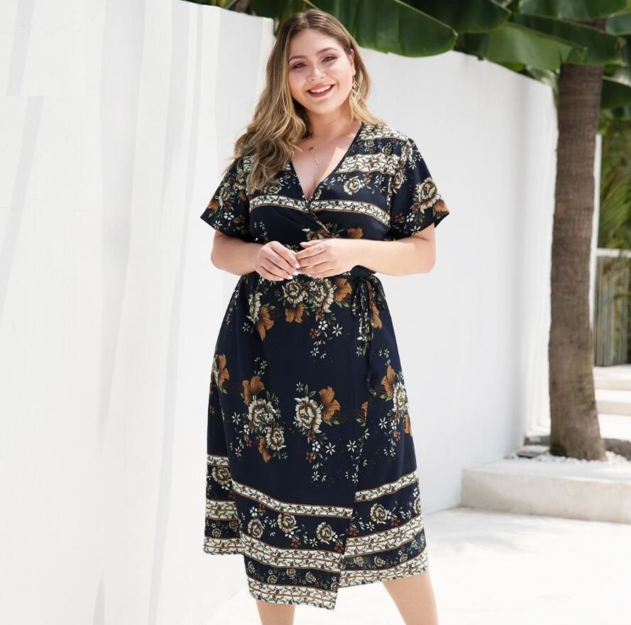 Compra Europa Caliente De La Venta De Gran Tamaño Para Los Vestidos De La  Señora Embarazada Patrón De Flor Fina Y Elegante Azul De Manga Corta Suave  Moda Para El Verano Señora