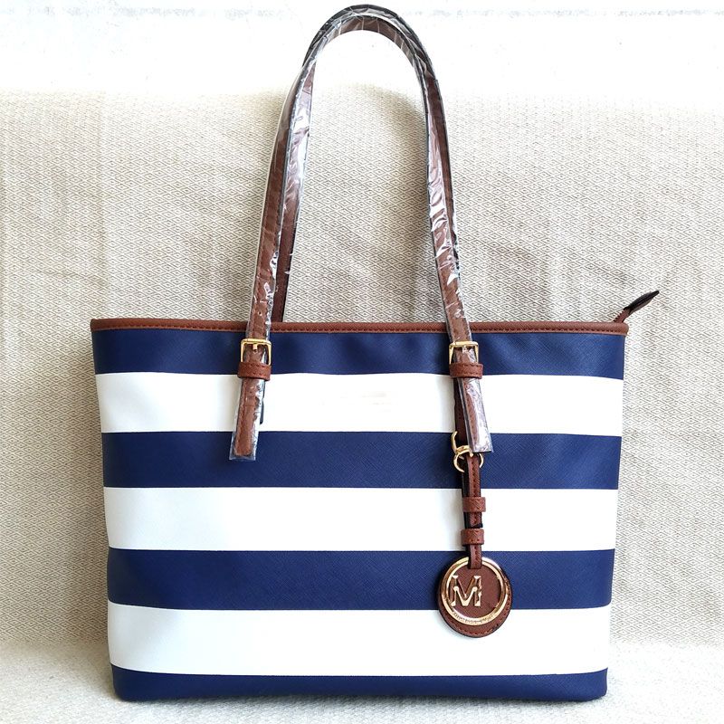 blue and white clutch