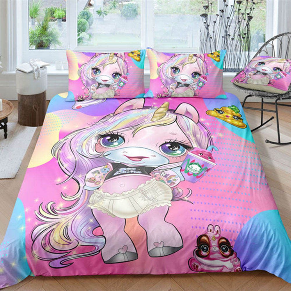 Pink Unicorn Bedding Set For Girls Sweet Fashionable Lovely Duvet