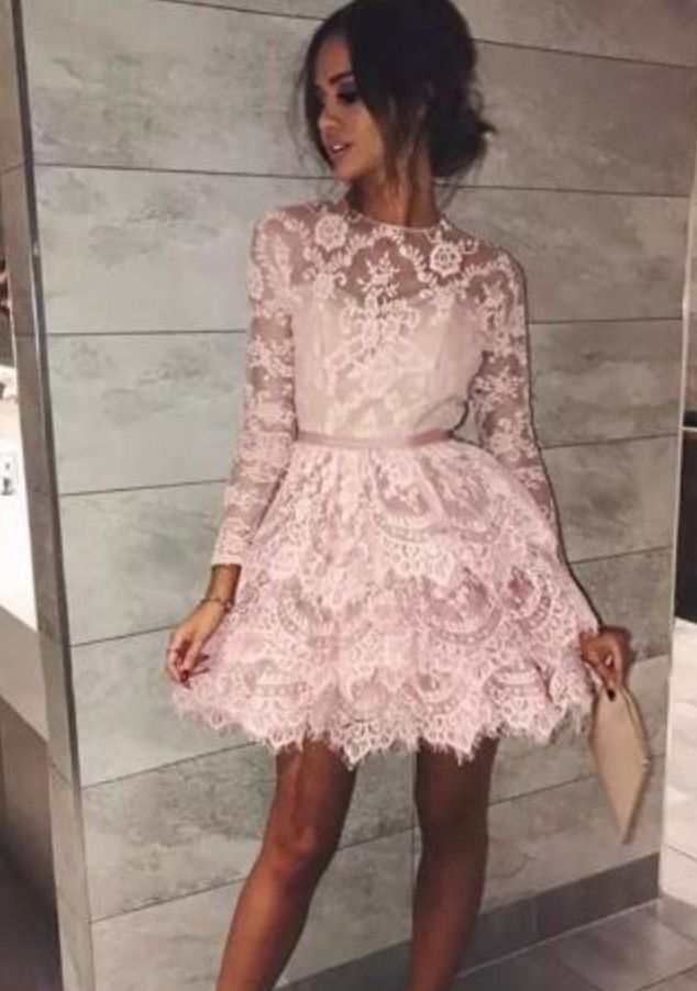 Elegante Rosado Corto Vestidos De Noche Vestidos De Larga De Encaje Línea Capas Ilusión Un Regreso A Casa Vestido De Partido Coctel Para Los Jóvenes De 69,45 € | DHgate