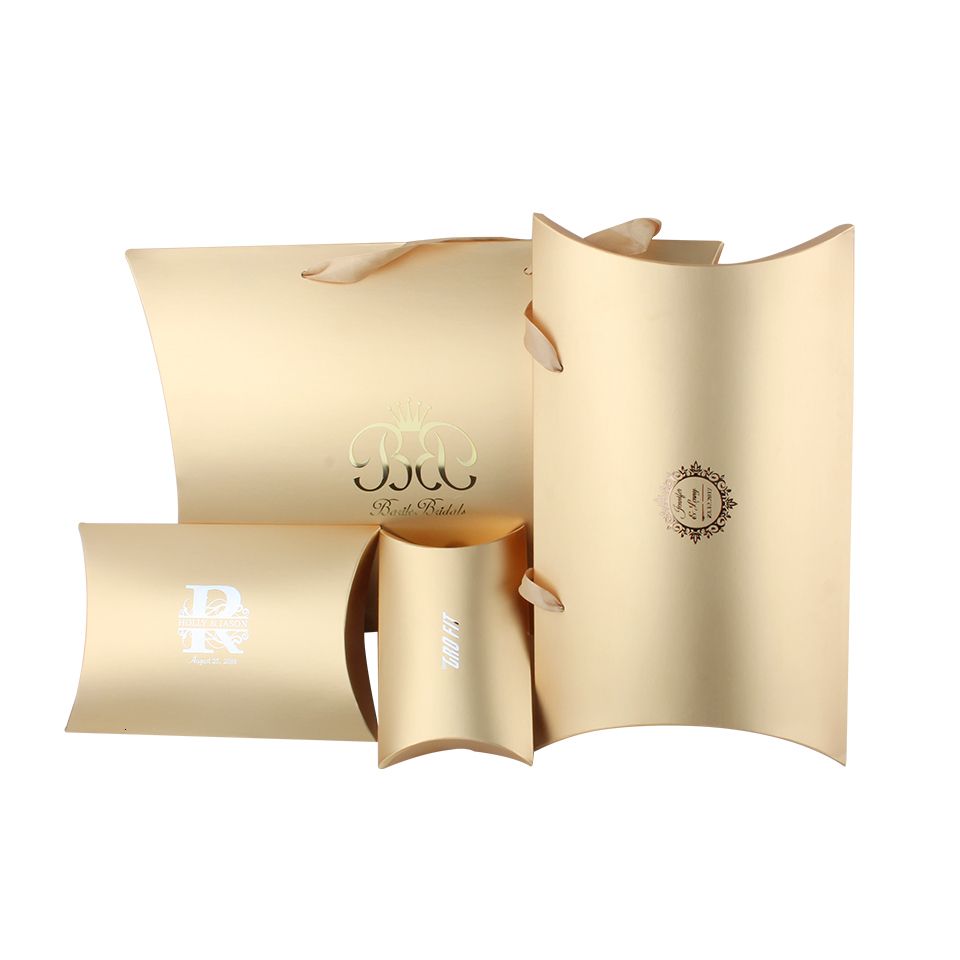 Customized Metal Stickers Logo Brand Name Gold Pillow Box Diy Gift