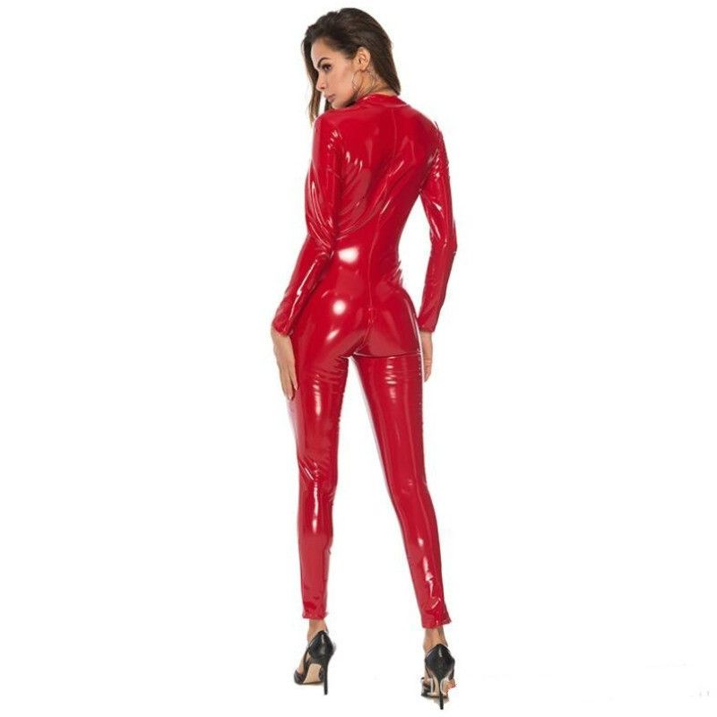 red leather jumpsuit