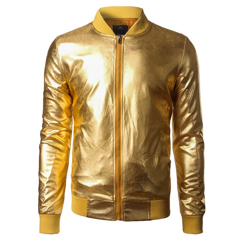 Red Metallic Glitter Bomber Jackets Men Women Zipper Front Shiny
