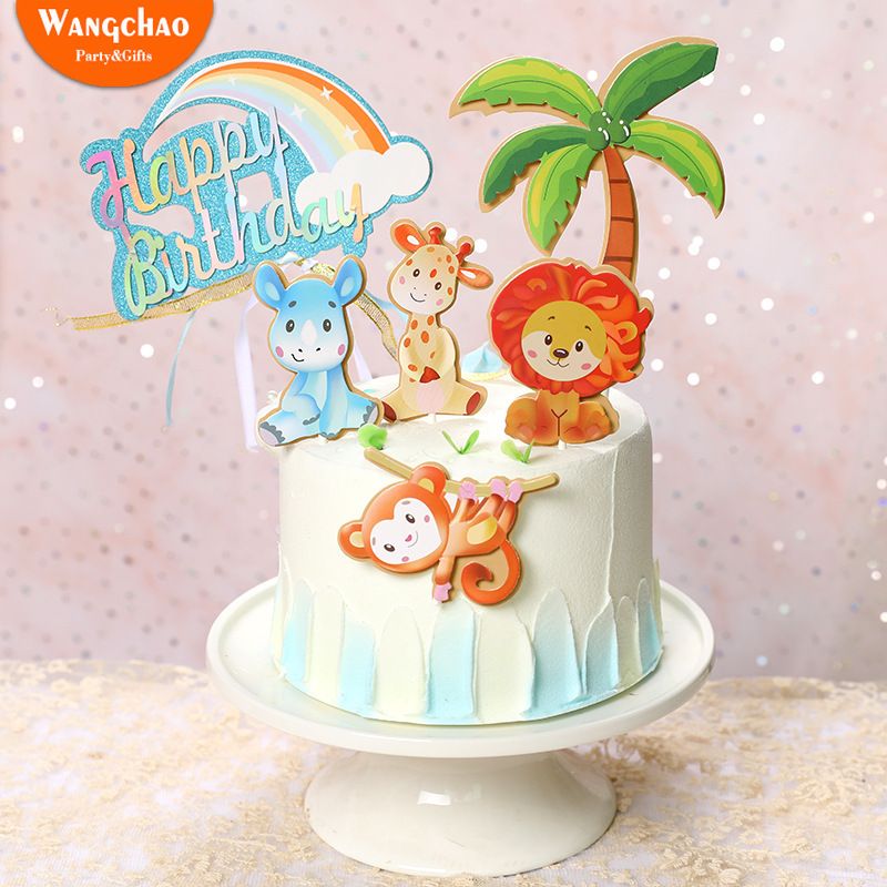 2020 Animals Safari Birthday Cake Topper Forest Lion Monkey Theme