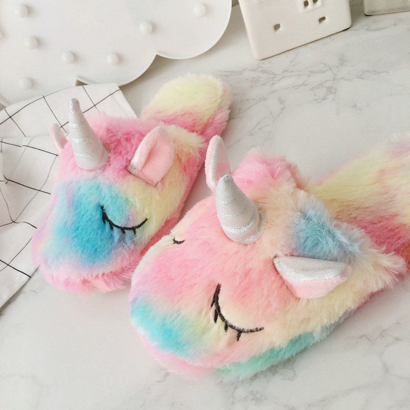 toptan yeni sevimli renkli kadife unicorn pelus ayakkabi kadin ev kapali kis gokkusagi unicorn terlik su gecirmez kaymaz ayakkabi 4 adet fiyatiyla dhgate com