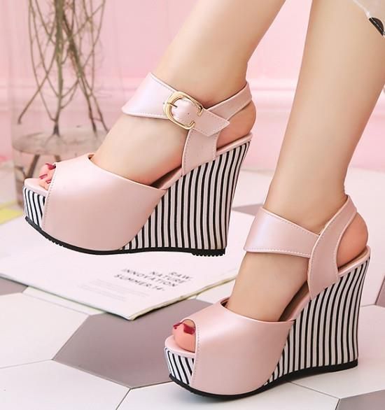 navy blue and white striped heels