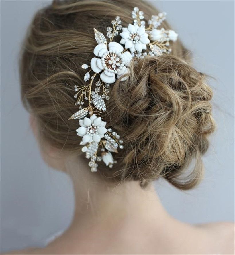 2019 Wedding Bridal Floral Flower Comb Hair Accessories Crystal