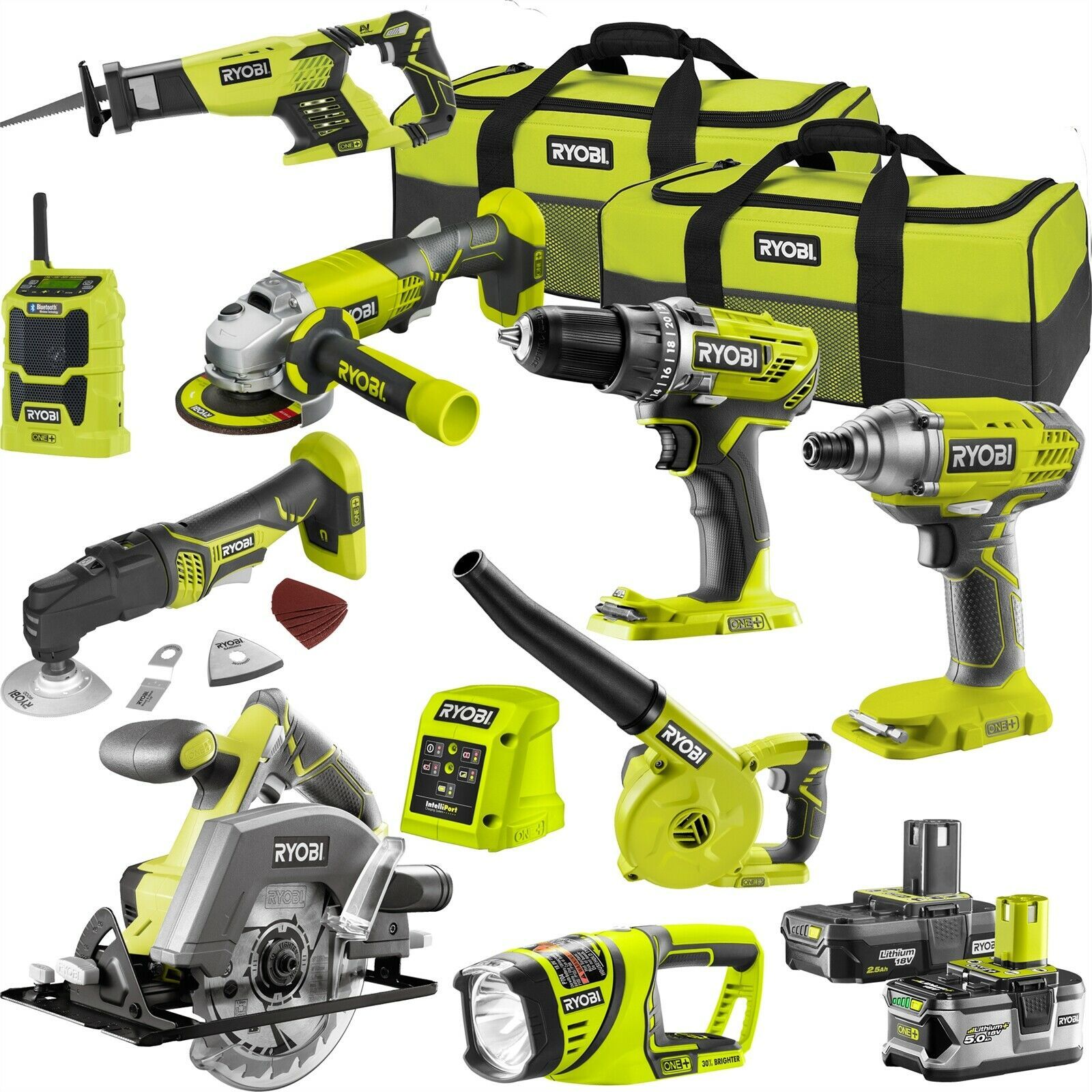 2020 Ryobi Power Tools Combo Kit 18v One 2 5 5 0ah 2 X Battery