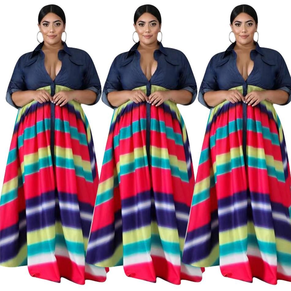 rainbow plus size denim dresses