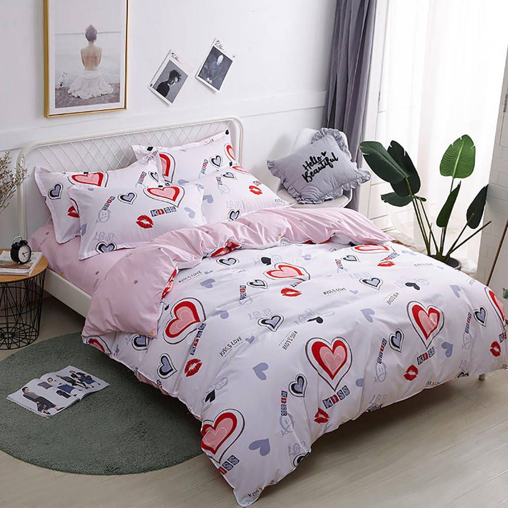 Love Bedding Set For Girls Romantic Simple Fresh White Duvet Cover