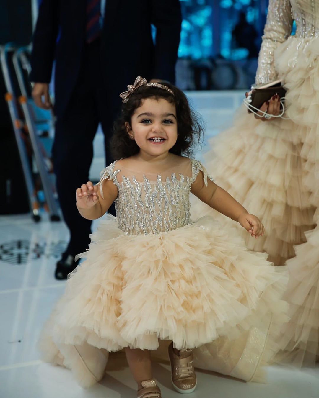 Champagne Sexy Flower Girl Dresses Lace Beaded Tiers Tulle Little