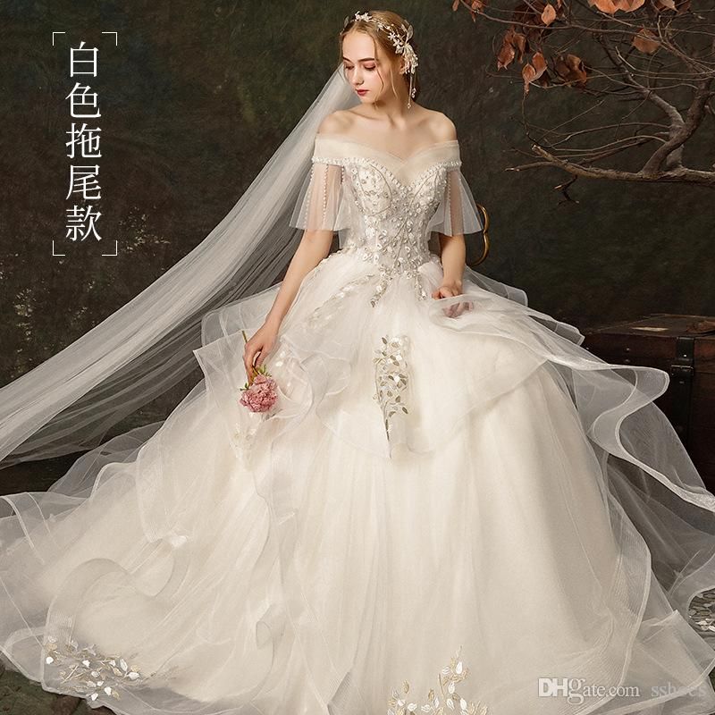 Discount 2020 New Bridal Wedding Gown Sweep Train Lace Sweetheart