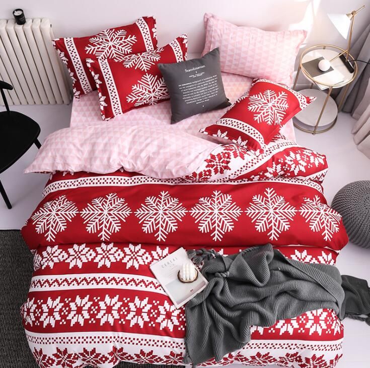 Classic Red Christmas Snowflake Bedding Set Bed Linen Duvet Cover
