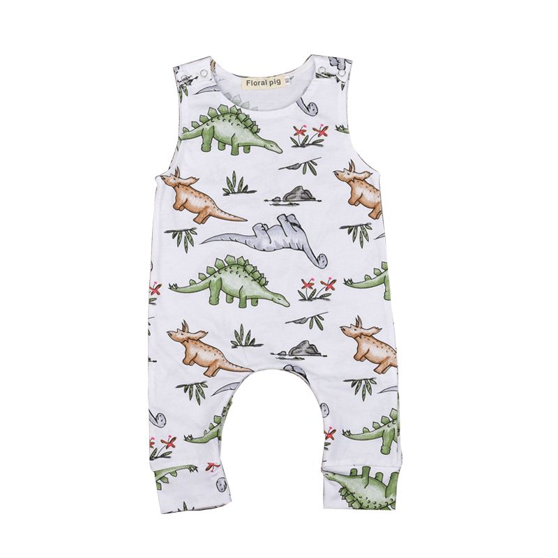 Baby Dinosaur Onesies Infant Boys Girls Sleeveless Cartoon Dinosaur Bodysuit Outfits Summer Clothes 