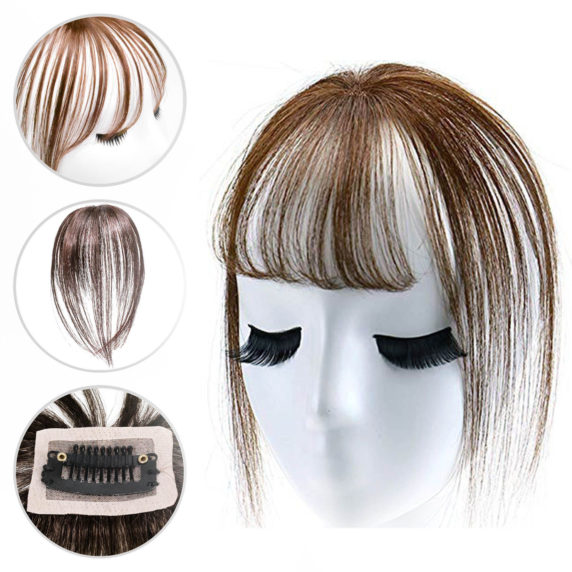 Invisible Clip in Real Human Hair Bangs Toppers 3D Thin Mini Hand Tied Hair  Extension for Women