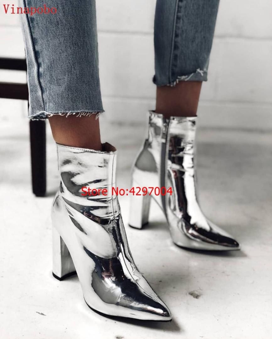 silver patent leather boots