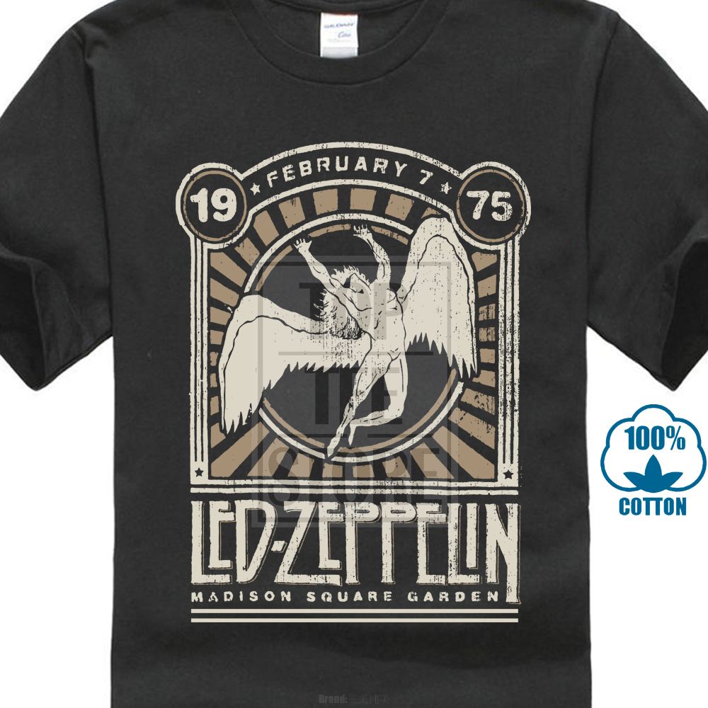 Zeppelin Herren Madison Square Garden 1975 Schwarz New Tops 2018 Print Letters Hombres Camiseta