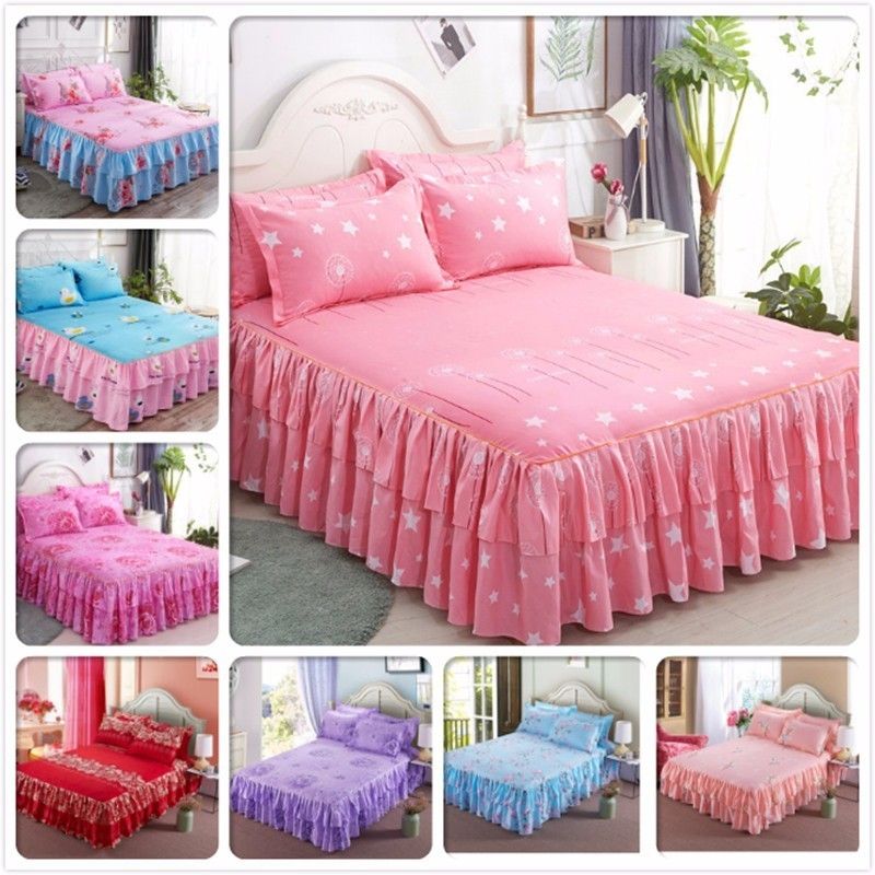 14 Color New Fl Print Bed Skirt, Pink Queen Size Bed Skirt