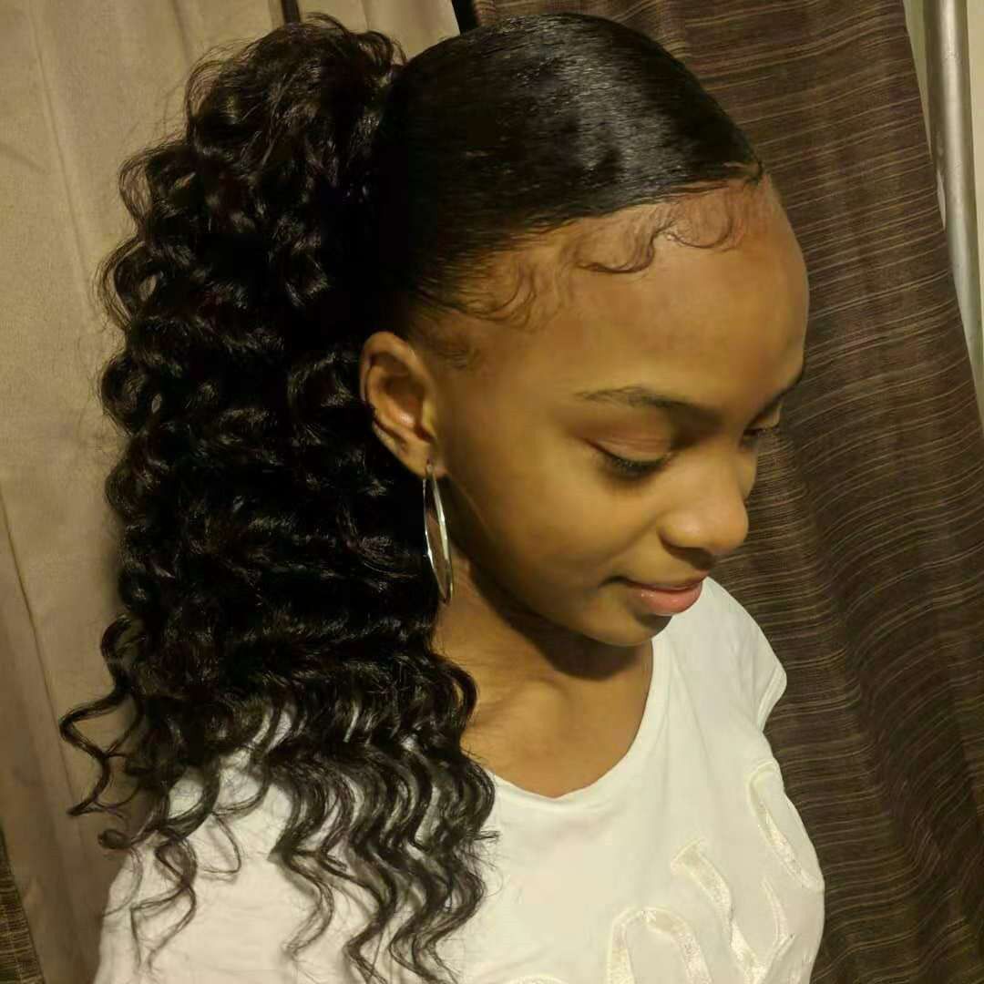 Human Hair Ponytail Kinky Curly Drawstring Ponytail For Black