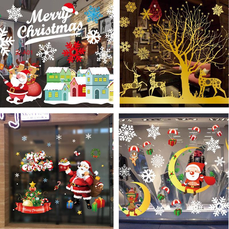 Merry Christmas Santa Claus Wall Stickers Xmas Party Window Removable DIY Decor