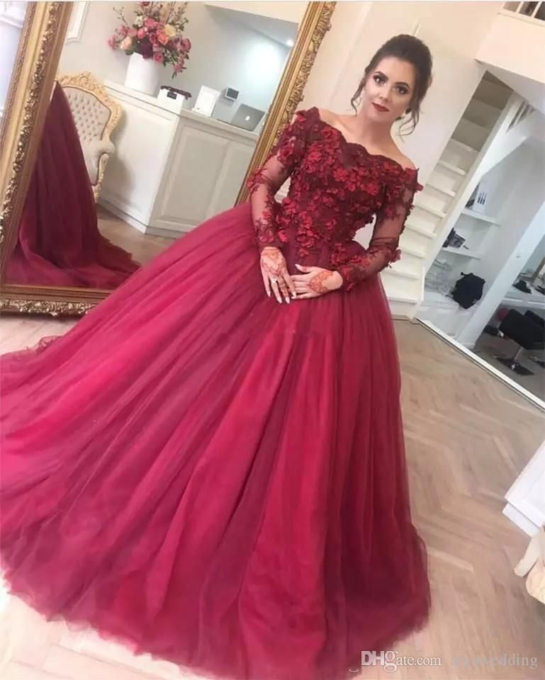 New Dark Red Evening Dresses Ball Gown 