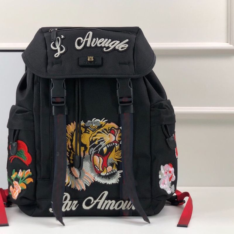 Women Backpack Fashion Embroidery Backpack Lady Canvas Shoulder Bags Black 