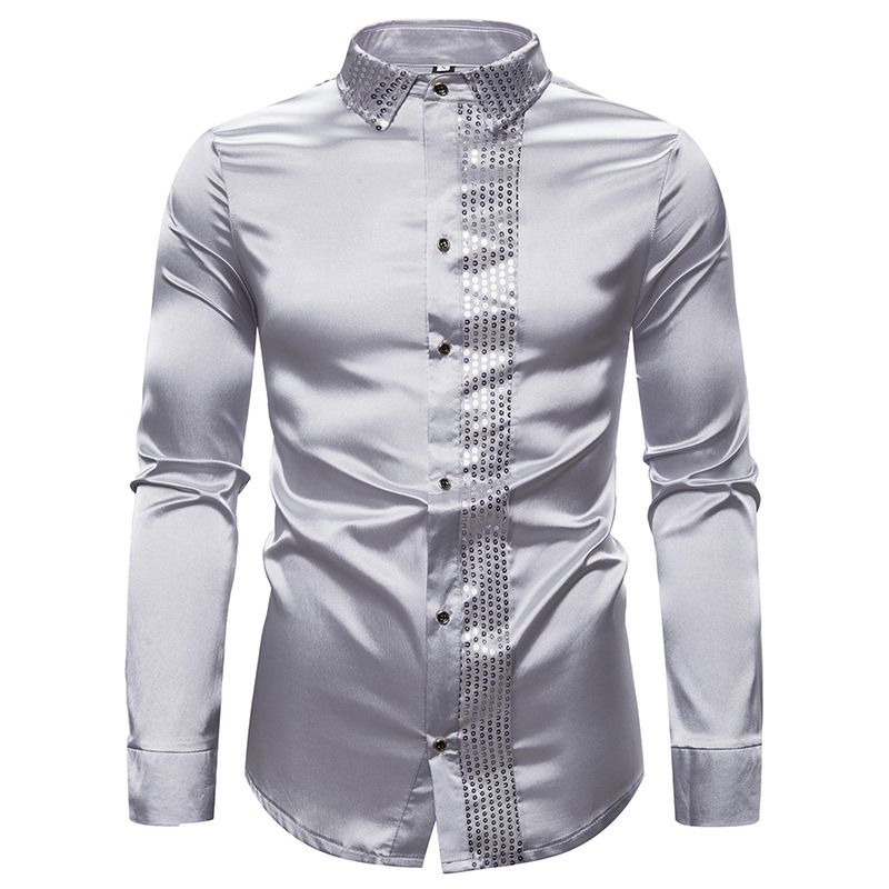 mens shiny silver dress shirt