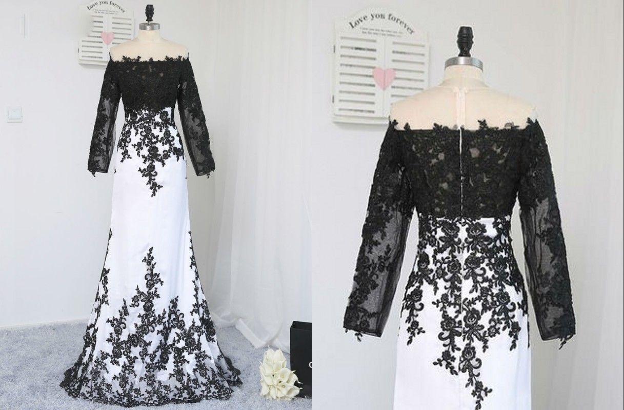 black and white long sleeve gown