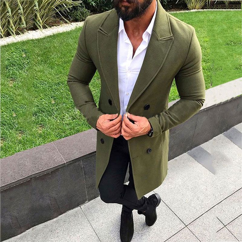 Green Long Tweed Jacket Men Suits Wedding Groom Tuxedos Double