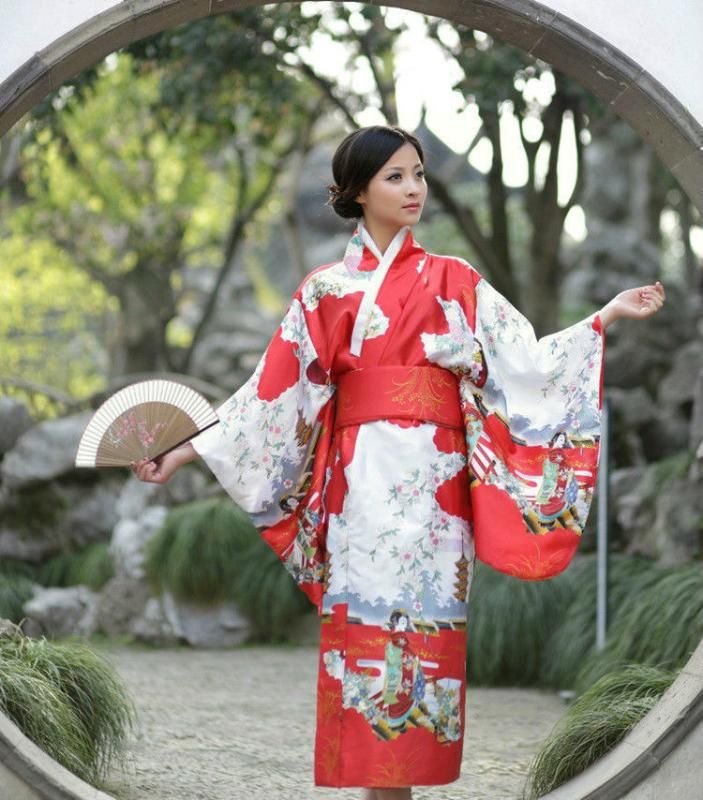 Ropa étnica Japonés Kimono Vintage Yukata Haori Traje Retro Geisha Vestido  Obi Cosplay vestido rojo