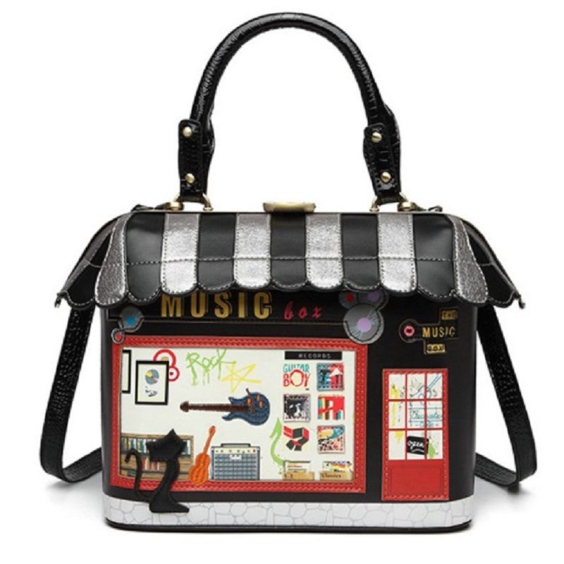 Women Cartoon Travel Handbag Embroidery Leather Messenger Shoulder Bag Colourful
