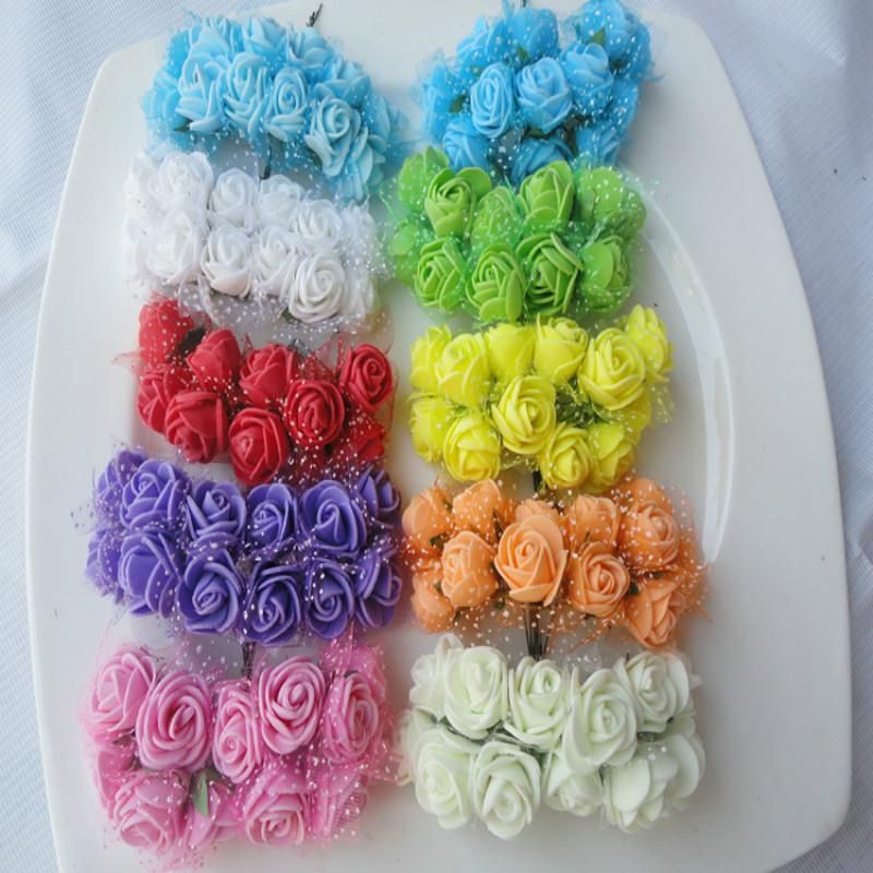 144pcs 2.5CM Rose Foam Mini Flower Bouquet Solid Color/wedding decoration UK 