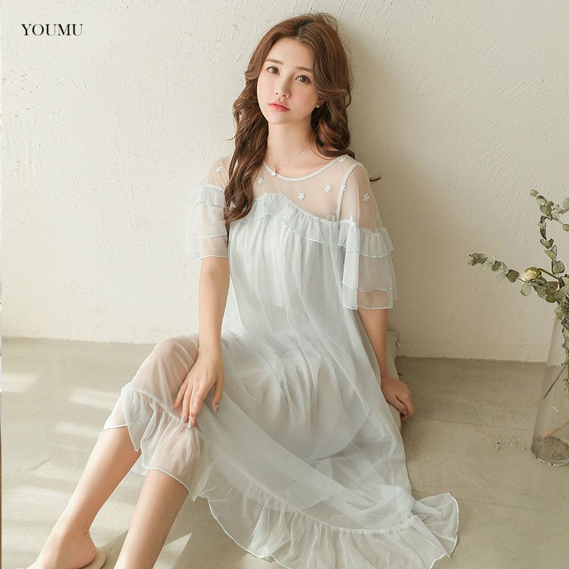Lady Girls Lolita Nightdress Ruffle Lace Retro Sleepwear Nightgown Princess Cute
