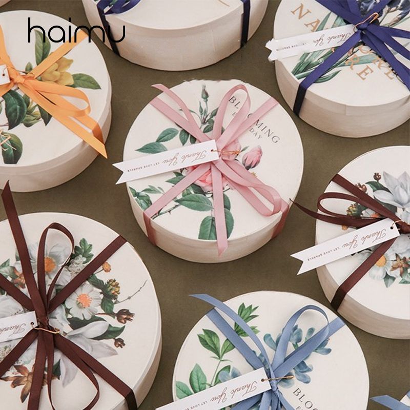 Country Style Retro Printed Small Round Box Rustic Wedding Favor