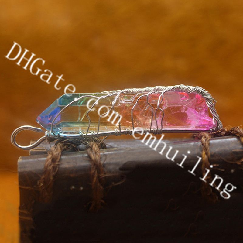Natural Gemstone Clear Quartz Crystal Rock Stick Life Tree Pendant Beads Silver