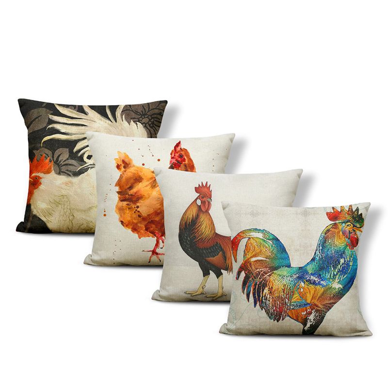 New Home Decor Chicken Printed Cushion Cover Linen Pillowcase Decorative Throw