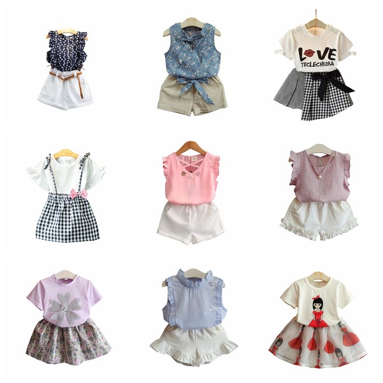 UK Stock Toddler Baby Girls Summer Short Sleeve T-Shirt Tops Shorts Clothes Set