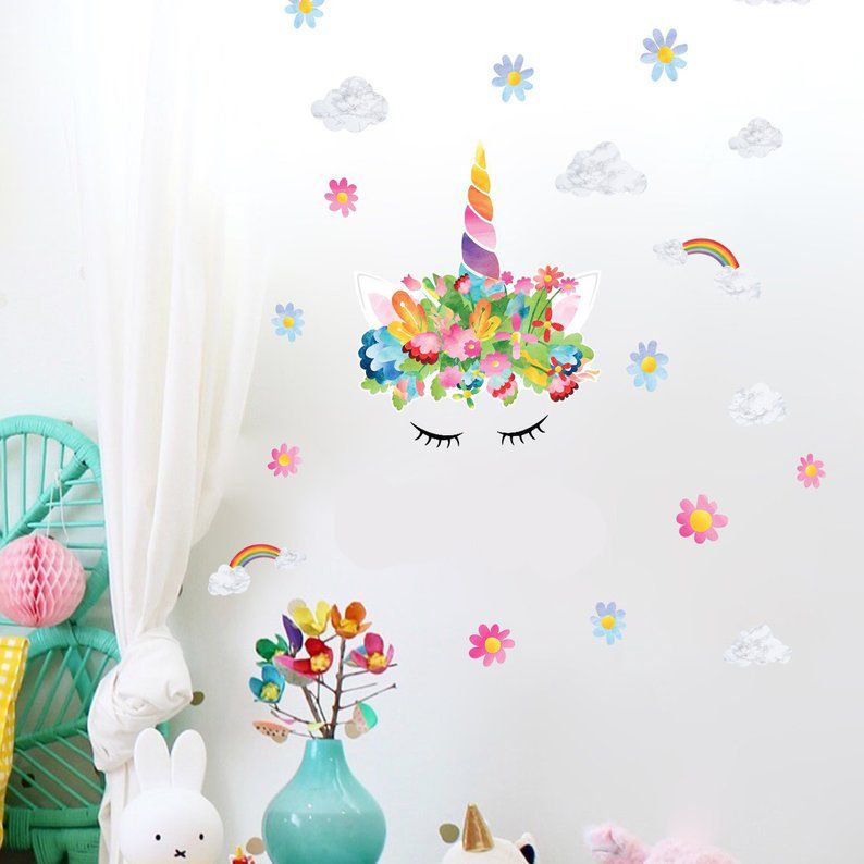 Set of 5 Large pcs Flower Elephant Wall Art Stickers Decal Kids Nursery Decor