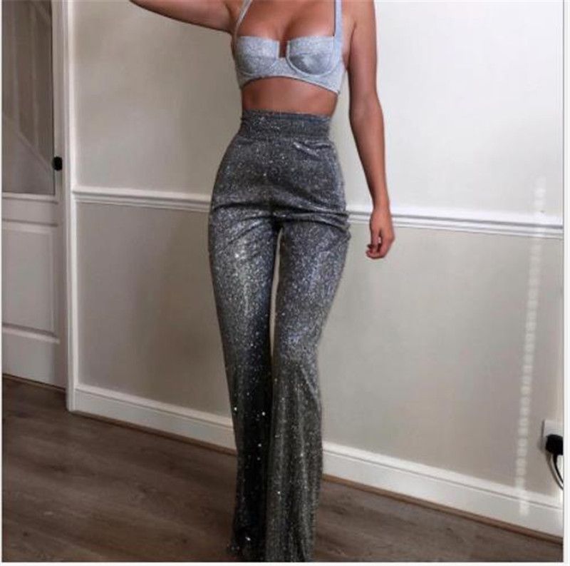 Compra Brillante Pantalones Pantalones Acampanados Mujeres Delgadas  Atractivas De La Cremallera De Cintura Alta Pierna Ancha Pantalones De La  Manera Ocasional De Las Mujeres Barato | Entrega Rápida Y Calidad |  Es.Dhgate