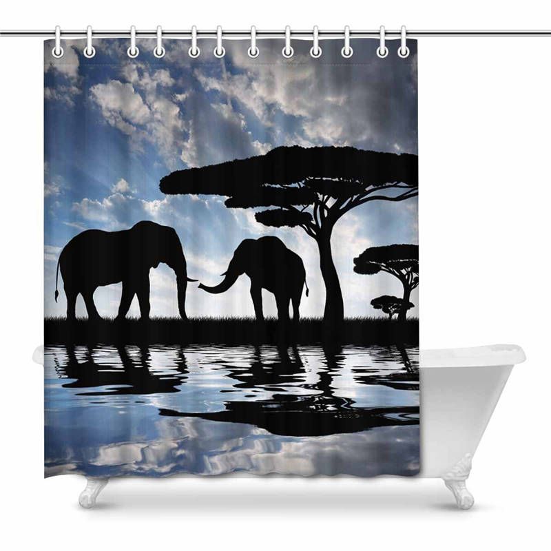 2020 Silhouette Elephants Over Sunset On Savannah Home Decor Waterproof Polyester Fabric Shower Curtain Bathroom Sets With Hooks From Ptdiy 21 36 Dhgate Com