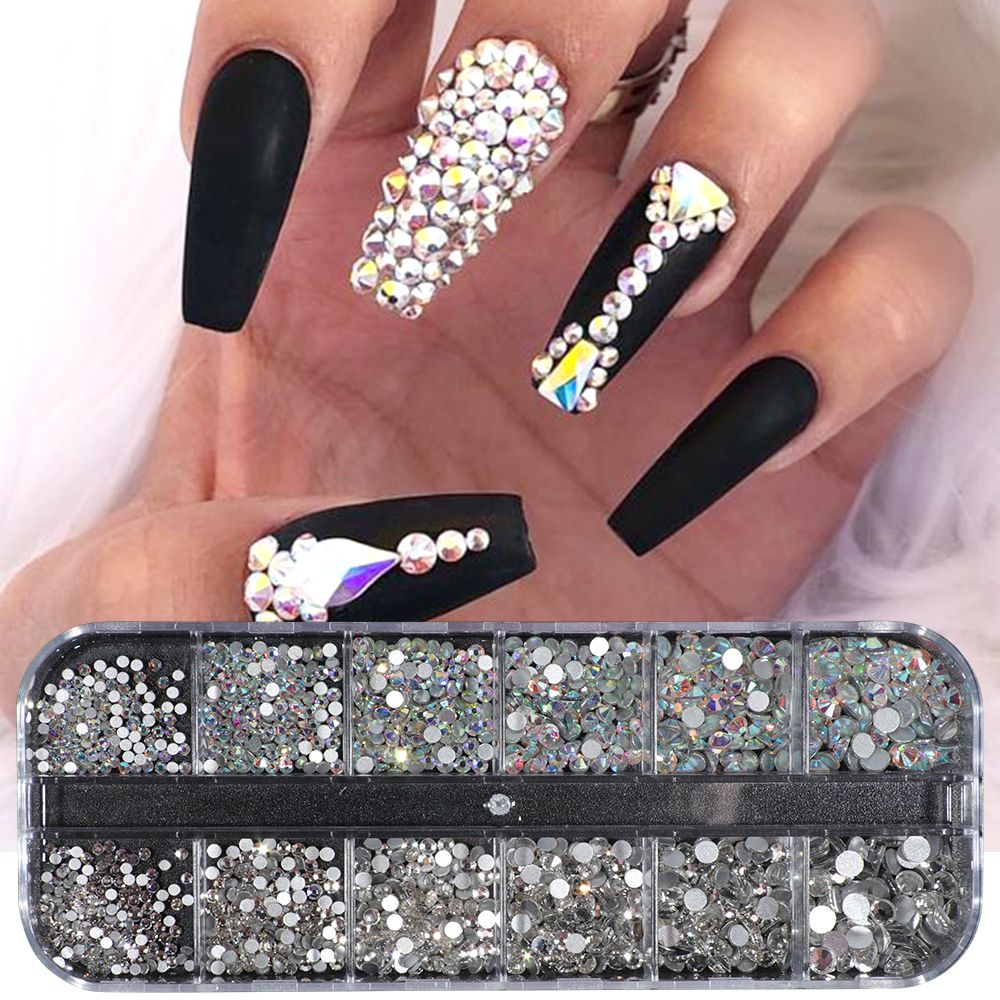 1 Case Nail Rhinestone Ab Clear Crystal Strass 3d Nail Charms Flat