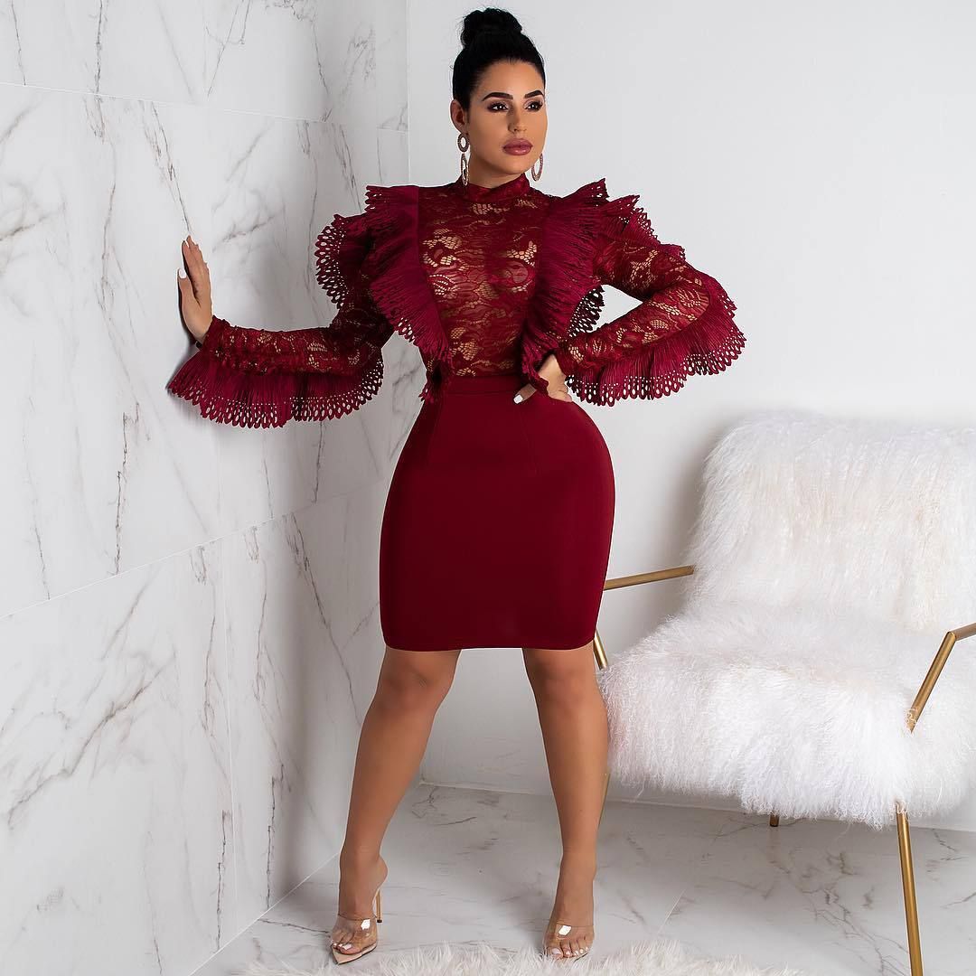 red ruffle bodycon dress