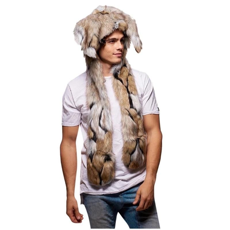 Wide Brim Hats Men Faux Fur Hood Animal 