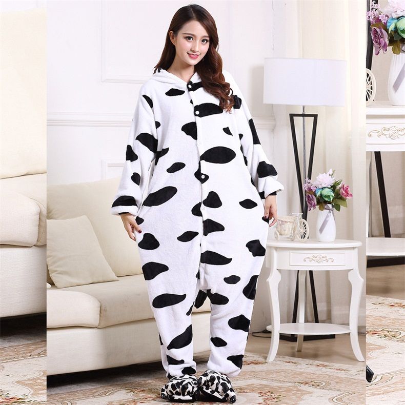 High Quality Cow Onesie Funny Cute Women Men Pajama Thicken Warm Big Size  Carnival Party Suit